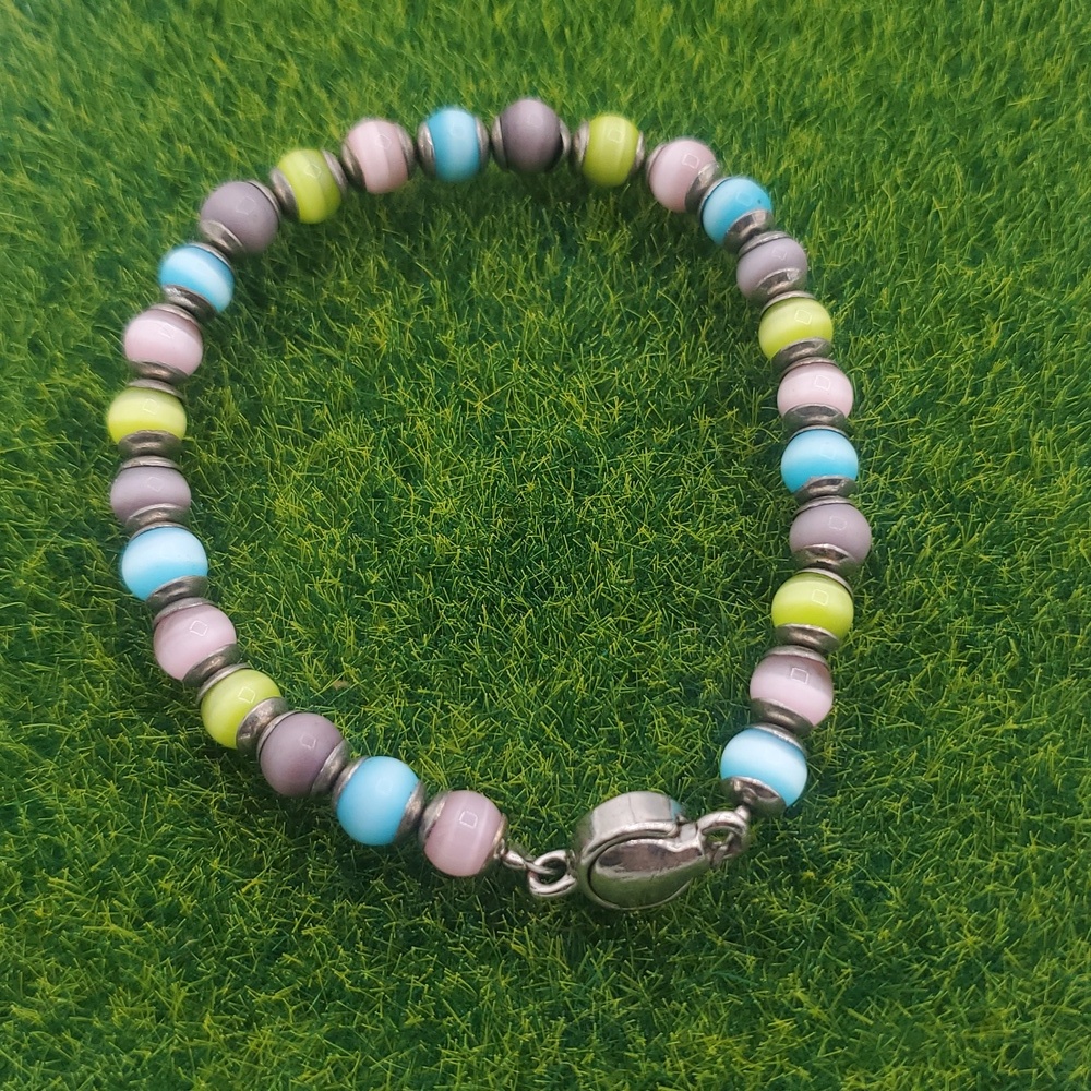 1970s Colorful Moonstone Beaded Bracelet B3319 Magnetic Closure